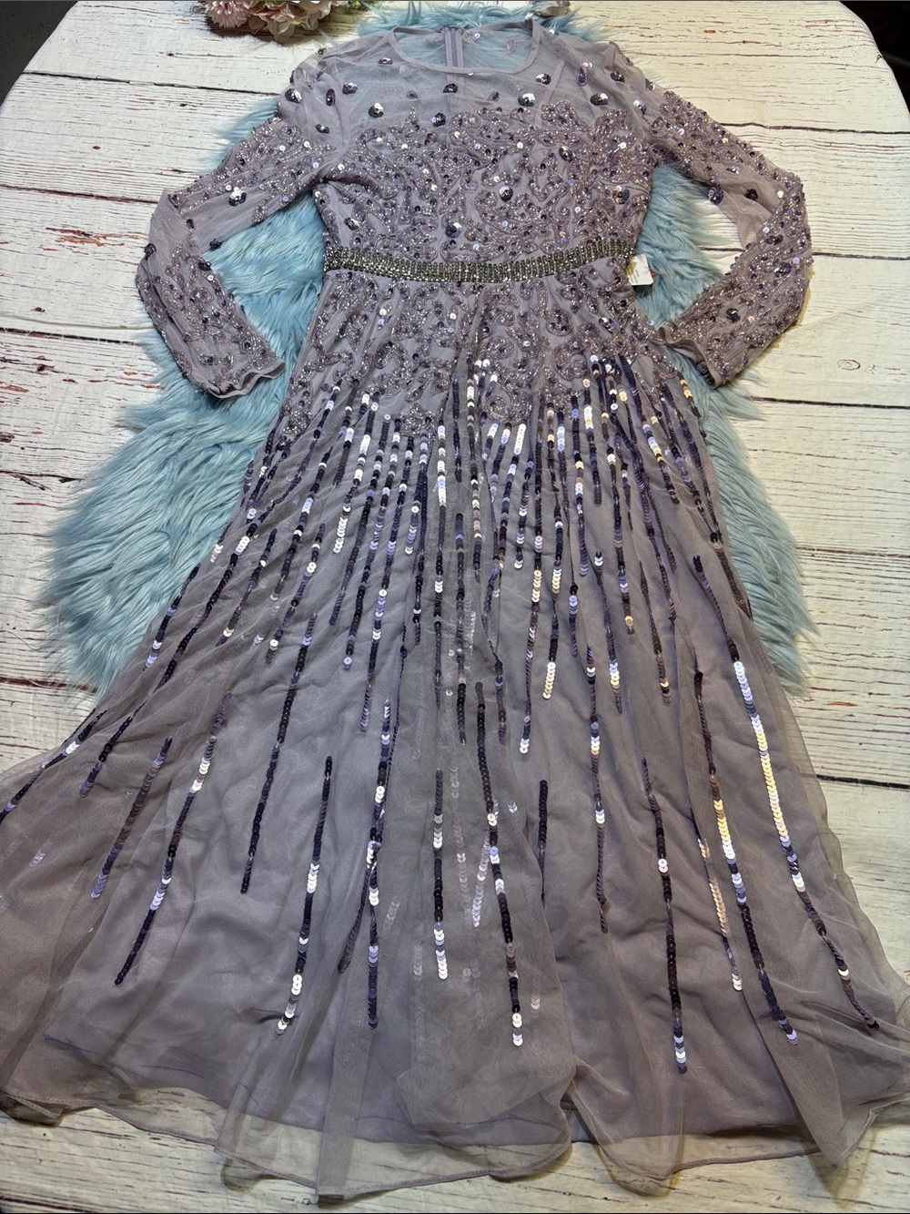 NWT Mac Duggal Lavender Embellished Sequin A Line Midi Dress sz 6